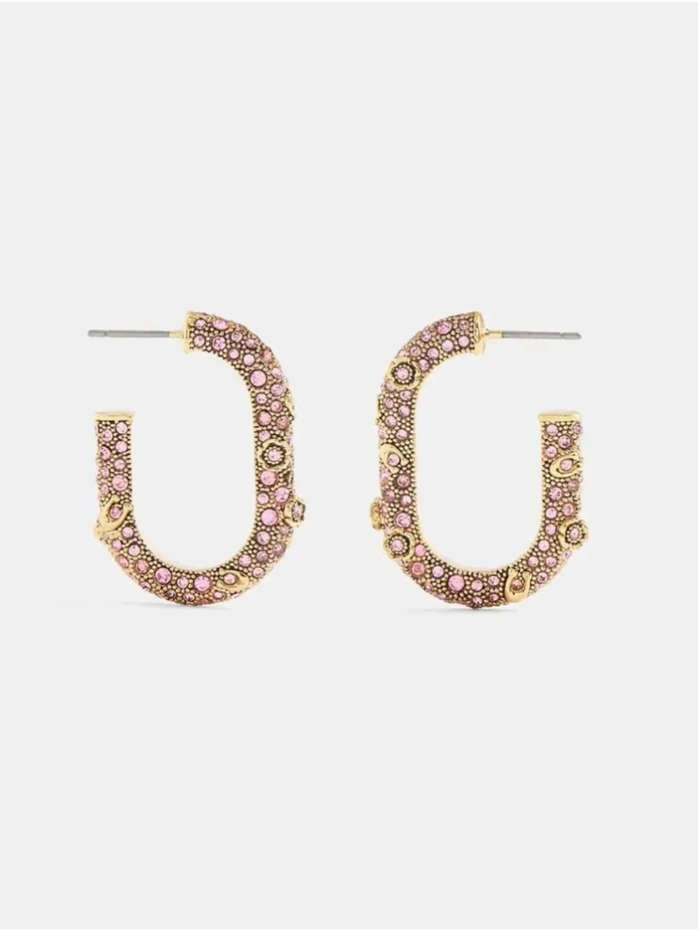 Coach Pink Crystal C-Hoop Earrings with Gold Accents - Picture 5 of 5